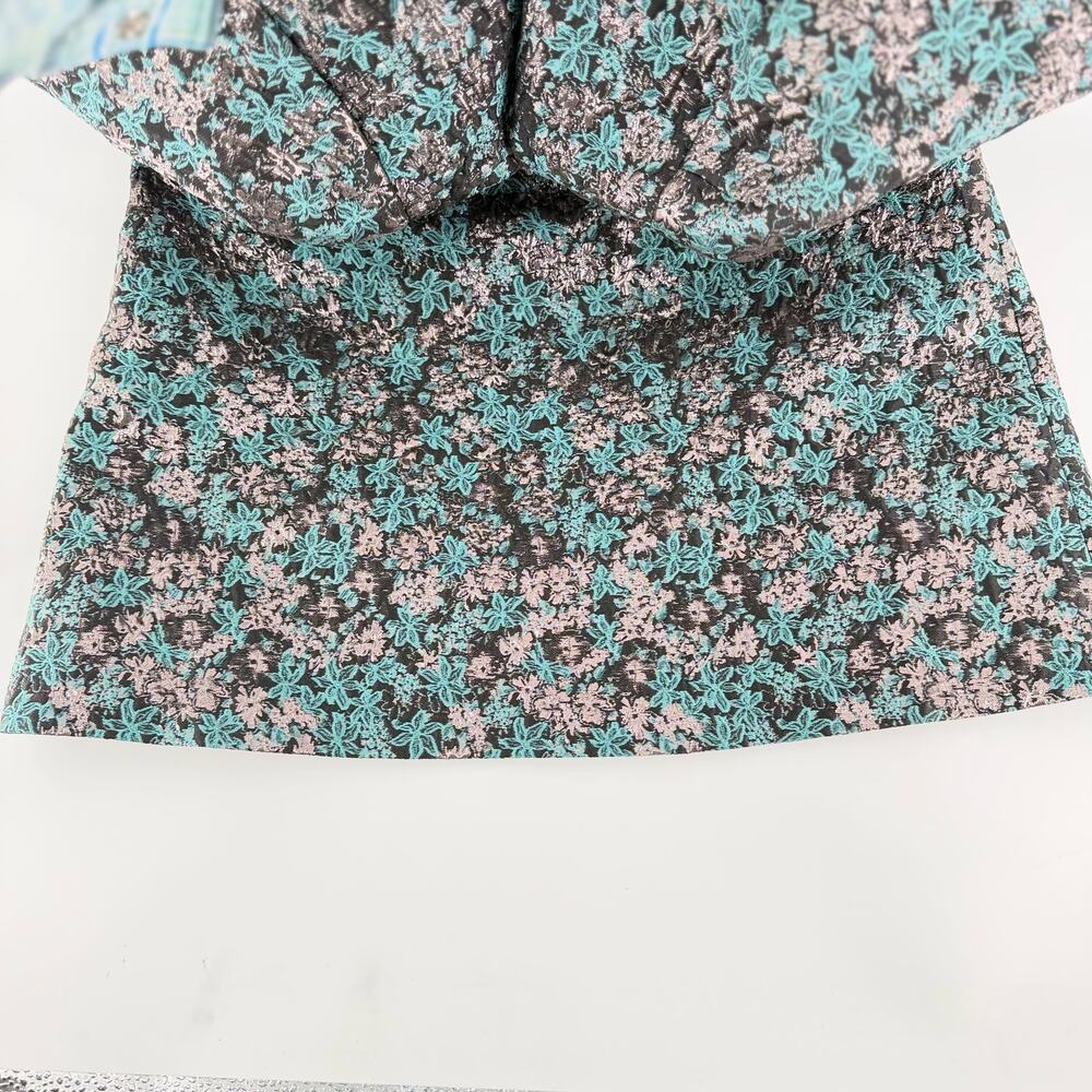 Club Monaco Metallic Brocade Mini Dress Size 00 Teal Silver Party Glam - Picture 14 of 14